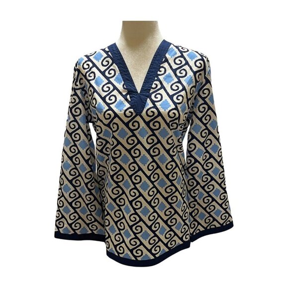 Tracy Negoshian Tops - TRACY NEGOSHIAN Women Navy White Geometric V-neck Tunic Size Small